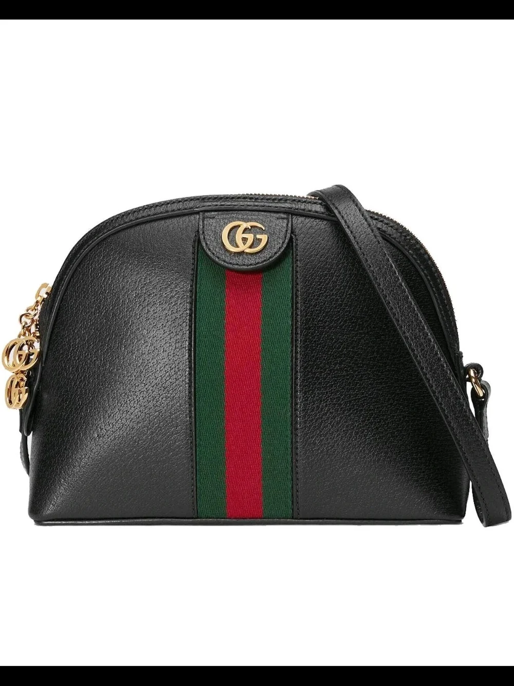 Gucci Black Leather Crossbody with Green and Red Web Stripe